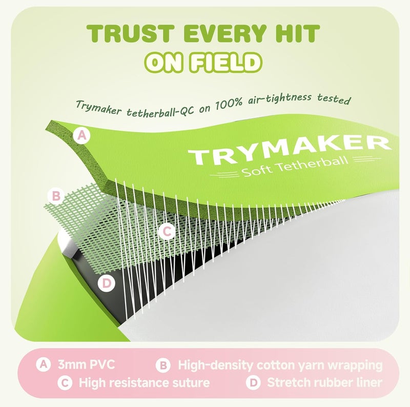 Trymaker Tetherball Ball and Rope, Tether Ball Soft, Tether Balls and Rope Set with Pump for Adults Backyard Outdoors - Image 5